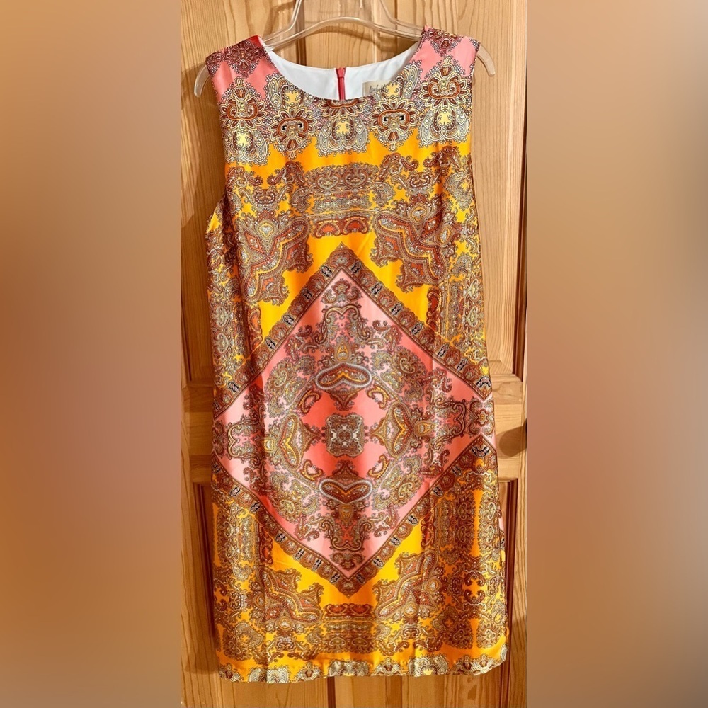 Isabella Bird Vintage 70s Boho Paisley A-Line Sheath Midi Dress Pink Orange S 10